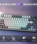 Kickass 75 Percent Tri Mode Wireless Mechanical Keyboard With Hot Swap Keys And Large 4000 Mah Battery For Smooth Typing Vibes And Heavy Gaming Flows In Dark Grey Finish with customizable RGB backlight