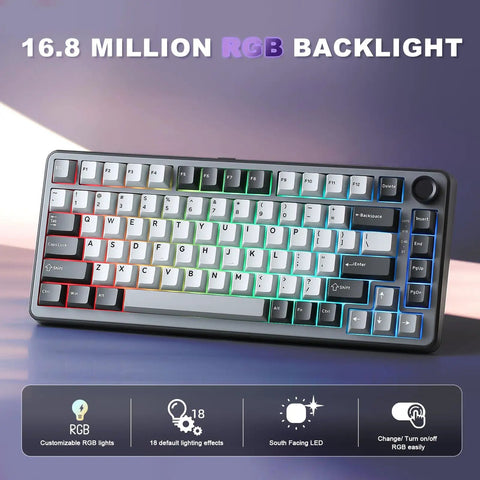 Kickass 75 Percent Tri Mode Wireless Mechanical Keyboard With Hot Swap Keys And Large 4000 Mah Battery For Smooth Typing Vibes And Heavy Gaming Flows In Dark Grey Finish with customizable RGB backlight