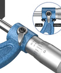 Close-up of Outside Micrometer 0-1 Inch with 0.0001 Inch Graduation showing lock mechanism and detailed scale markings