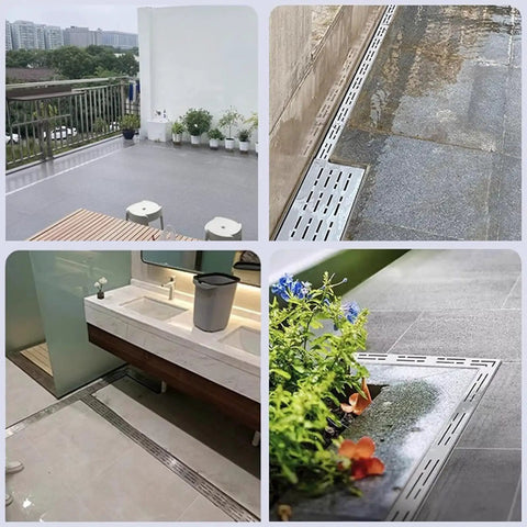 Heavy Duty Trench Drainage System Kit For Courtyard, Lawn Path, Driveway And Outdoor Pathways Stainless Steel Drain Grate Hidden Drainage Solution
