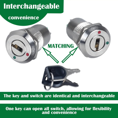 Two 12mm Metal Key Lock Switches With 2 Pins And 2 Positions Locking Latching Maintained ON OFF Switches Removable Keys