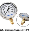 4 Inch Glycerin Filled Plumbing Pressure Gauge Zero To One Hundred Sixty Psi With Stainless Steel Case One Quarter Inch NPT Lower Mount