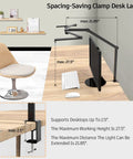 Transformable LED Desk Lamp with Clamp, 41.5 Inch Architect Style illustrating maximum extension and clamp details.