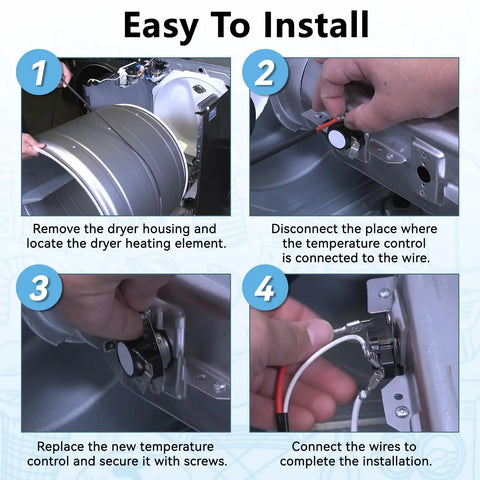 Step-by-step installation of Dryer Thermostat Limit Switch Replacement 501993 60T11 L125-31C.