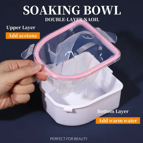 Nail Soaking Bowl Kit For At Home Manicure With Acetone Proof Hand Bowl showing upper layer lifted.