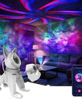 Room with colorful auroras from Galaxy Projector Night Light With Music Sync And White Noise 9 Sounds Timer And RF Remote.