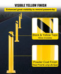 Tough As Nails 48 Inch Steel Safety Bollard Post In Bright Yellow Finish with black tape for high visibility on driveways.