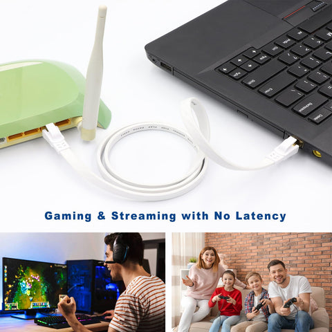Cat8 Ethernet Cable 25 Ft Flat Outdoor Indoor High Speed 2000MHz 40Gbps Gold Plated RJ45 Weatherproof UV Resistant