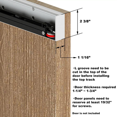 Slick Concealed Barn Door Hardware Kit With Soft Close Mechanism showing aluminum track installation.