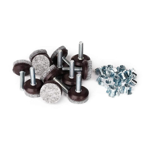 No More Wobbly Tables And Chairs With Adjustable Furniture Levelers Featuring High Density Felt Pads, 1/4-20 Threaded Shank T Nuts, 12 Pack.
