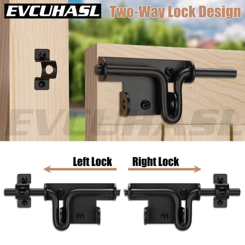 Bi Directional Slide Bolt Gate Latch With Padlock Hole Heavy Duty Sliding Door Lock Hardware in black on wooden gate