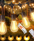 48Ft LED Outdoor String Lights With Dimmer, 15 Edison Bulbs Waterproof Patio String Lights, remote control in hand