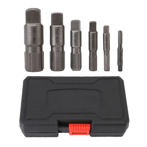 Heavy Duty Pipe Extractor Set For 1/8 Inch To 1 Inch Broken Screw Removal Tools Made From Tough Cr Mo Steel Includes Compact Storage Box, six-piece set