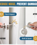 Before and after showing 200 Count 0.4 Inch Round Cabinet Door Bumpers Self Adhesive Silicone Pads for door noise reduction.