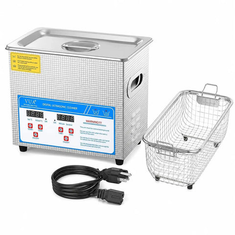 Top Tier Three Liter Ultrasonic Cleaner With Quick Heat Mode And Digital Timer, Straight Up 40 Khz Deep Wash scrubbing jewelry and small parts.
