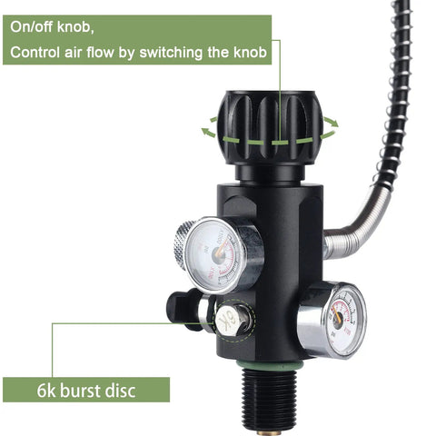 Dual Gauge Paintball Fill Station Valve With 7/8-14UNF Thread 4500 Psi High Pressure Tank Charging System close-up of gauges