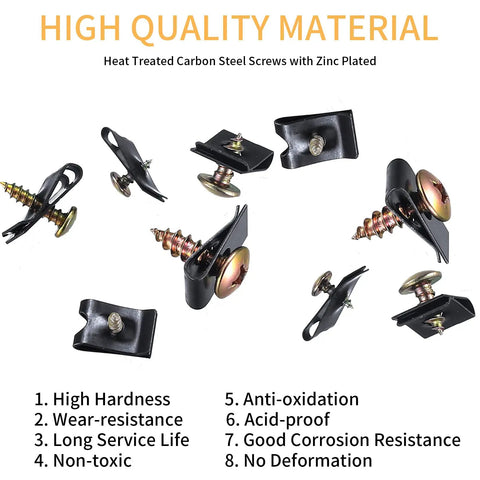 180 Pcs Auto Screw And U Clip Assortment Kit Featuring Cross Head Bolts With Hardcore Spring Steel Fasteners For No Sweat Car Door And Body Panel Fixes That Are Straight Out Top Shelf showing heat treated carbon steel screws.