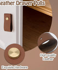 12 Pack Brown Leather Drawer Pulls With Single Hole Mount for Kitchen Cabinets Dresser Closets Doors shown installed on cabinet