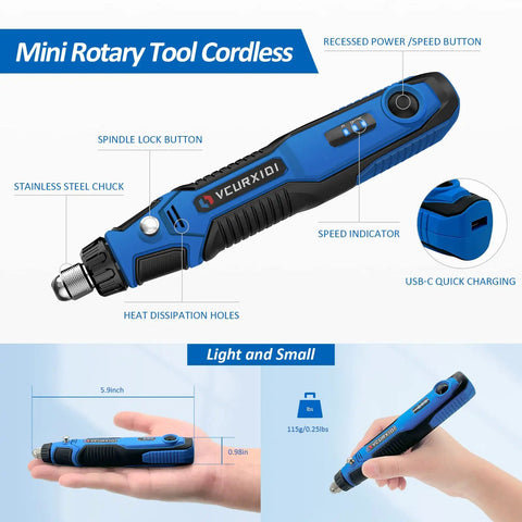 Cordless Rotary Tool Kit For Small DIY Projects With 72 Accessories, 3 Speed USB Fast Charging, compact handheld design