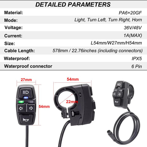Waterproof Ebike Light Kit With Turn Signals And Tail Light Front Headlight With Horn 36V 48V Compatible Includes Switch 1T3 Connecting Cable Waterproof Connectors All In One Bike Lighting System For Day To Night Rides Street Ready