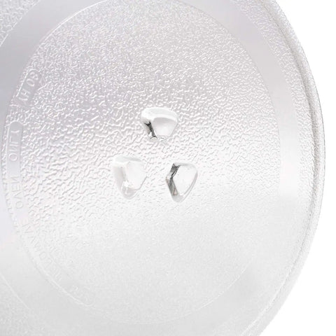 Universal 12.4 Inch Microwave Glass Turntable Plate Replacement for Most Models 315mm Round Cooking Tray underside view.