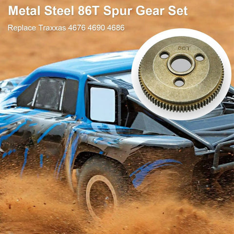 Beefy 86T Spur Gear 48P Steel Transmission Set for Traxxas Slash 2WD Rustler Stampede with 19T 21T Pinions, RC Truck Background