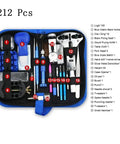 Pro Grade Watch Repair Tool Kit 149Pcs with organizers and various tools in a blue case, including link pin remover and spring bar tools.