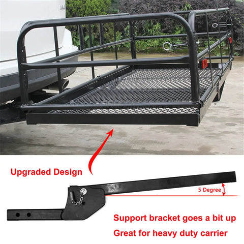 Heavy Duty Hitch Mount Cargo Carrier For 2 Inch Receiver 60 By 24 By 14.4 Inch Folding Luggage Rack with mesh surface attached to vehicle