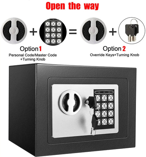 4.6L Digital Steel Safe With Electronic Lock For Home Or Office showing keypad and key lock options