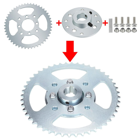 Go Kart Chain Sprocket Kit For 40 41 420 Chain, 48 Tooth Hub With 1 Inch Bore And Quarter Inch Keyway, Kit Components Display