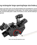 Heavy Duty Mechanical Disc Brake Kit For Mountain And Folding Bikes Featuring Rock Solid Aluminum Calipers close-up view showing large opening for brake pads.
