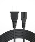 Close-up of 12 Ft 2 Prong Polarized Power Cord For LED TVs Sound Bars Cable Boxes Routers Sewing Machines And Other Home Electronics Gear Great Replacement For Your Favorite Devices, showing plugs.