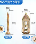 180 Piece Self Drilling Drywall Anchors Kit With 90 Metal Winged Zinc Plated Anchors And 90 Screws For Sheetrock Gypsum