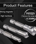 3-Piece Countersink And Deburring Tool Set With 90 Degree Center Punch For Chamfering Metal And Wood Pro Grade 1/4 Inch Hex Shank