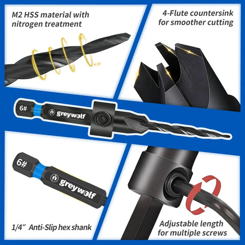 Professional 18 Piece Countersink Drill Bit Set Featuring M2 High Speed Steel Tapered Bits, 4-flute design for precise cutting.