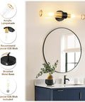 Battery Operated Wall Sconces Set Of 2 With Dimmable Remote, Rechargeable 20 Inch Modern Wireless Wall Lamps In Black Gold Finish With Glass Shade above bathroom mirror