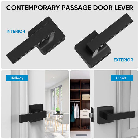 Matte Black Interior Door Handles With Reversible Square Levers For Hallways, Bedrooms, And Bathrooms Privacy Function, Zinc Alloy Build