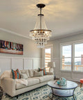 Three Light Crystal Chandelier Modern Adjustable Hanging Ceiling Light Fixture Black Pendant Lighting For Dining Room Living Room Bedroom Kitchen Dimmable With E12 Bulbs Not Included in elegant living room setting