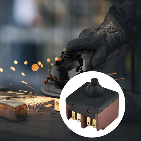 Push Button Angle Grinder Switch Replacement For Power Tools Easy Install No Fuss Durable Electric Grinder Switch shown next to grinding tool in use