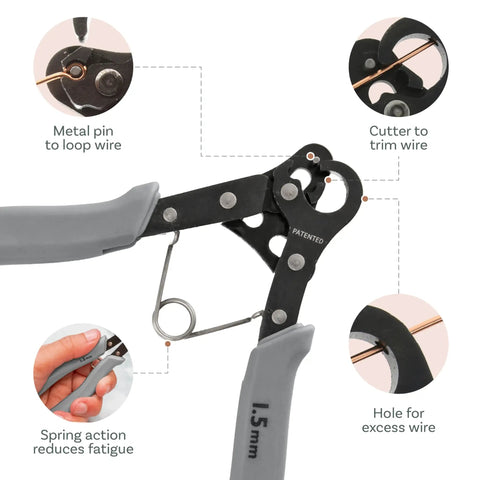 One Step Jewelry Looping Pliers For Perfect 1.5 mm Loops, Trim Wire Like A Pro, features cutter, spring action, and wire hole