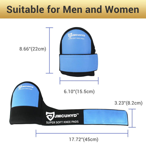 Waterproof Leatherette Knee Pads For Men, Soft Foam Comfort, Extra Wide Straps, dimensions shown
