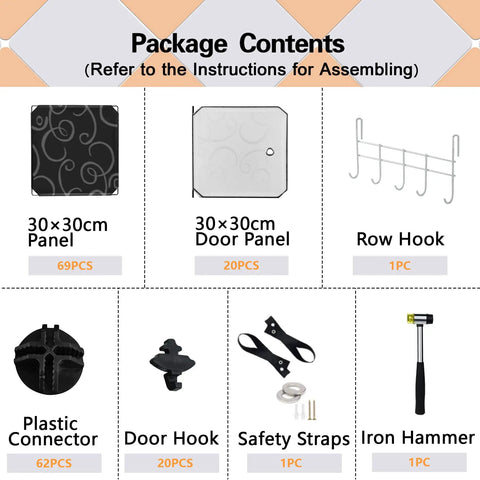 Package contents for Twenty Cube Storage Organizer With Doors For Bedroom And Living Room Modular Plastic Shelving Unit.