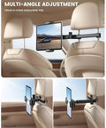 Multi-angle car backseat tablet mount with three-in-one extension arm for 4.7 to 11 inch tablets, easy to adjust.