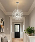 Sputnik Crystal Chandelier With Firework Chrome Finish, Dandelion Style Pendant Light Fixture, 9 Lights in elegant entryway