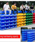 Top Shelf Stackable Storage Bins And Tool Organizer For Garage Or Shop Hardware Parts Tote Red Eighty Piece Set Beast Mode Polypropylene Crates, multi-colored stacking bins.