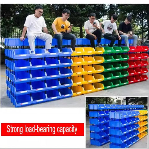 Top Shelf Stackable Storage Bins And Tool Organizer For Garage Or Shop Hardware Parts Tote Red Eighty Piece Set Beast Mode Polypropylene Crates, multi-colored stacking bins.