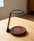 Kickstart Your Morning Routine With This Top Shelf Pour Over Coffee Dripper Stand, Smooth Operator Aluminum And Genuine Wood Filter Holder Rack, No Fuss Drip Brewing Station For Kitchen Counter on wooden table.