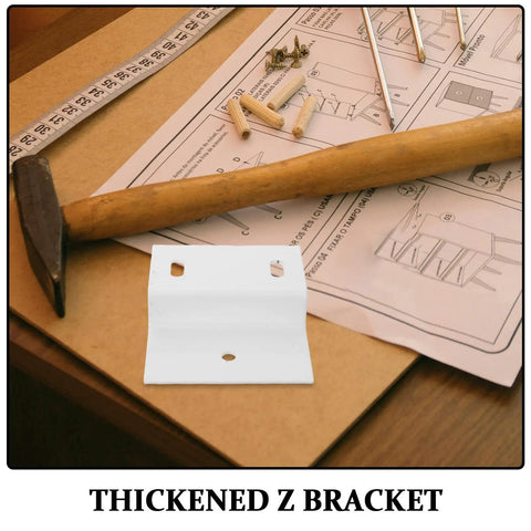 Heavy Duty Z Shaped Shelf Brackets For Cabinets And Tile Walls, moisture-proof iron fastener with tools on assembly guide