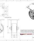 Technical diagram of Heavy Duty Swivel Top Plate Casters Set Of Four With Four Inch Wheels Two Swivel And Two Rigid Semi Steel Cast Iron Total 4000 Lb Capacity.