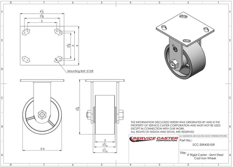 Technical diagram of Heavy Duty Swivel Top Plate Casters Set Of Four With Four Inch Wheels Two Swivel And Two Rigid Semi Steel Cast Iron Total 4000 Lb Capacity.